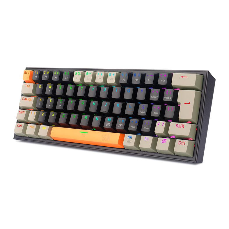 Teclado Mecanico Gamer Redragon Fizz, RGB, Switch Marrom, Preto, K617RGB-OG-BK-GY