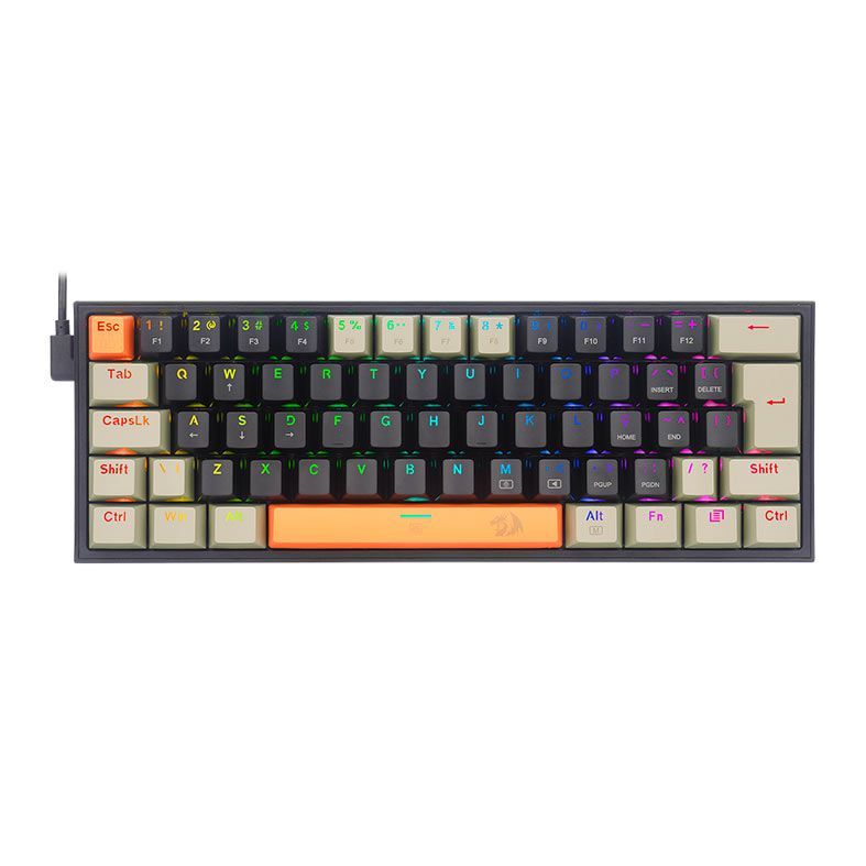 Teclado Mecanico Gamer Redragon Fizz, RGB, Switch Marrom, Preto, K617RGB-OG-BK-GY