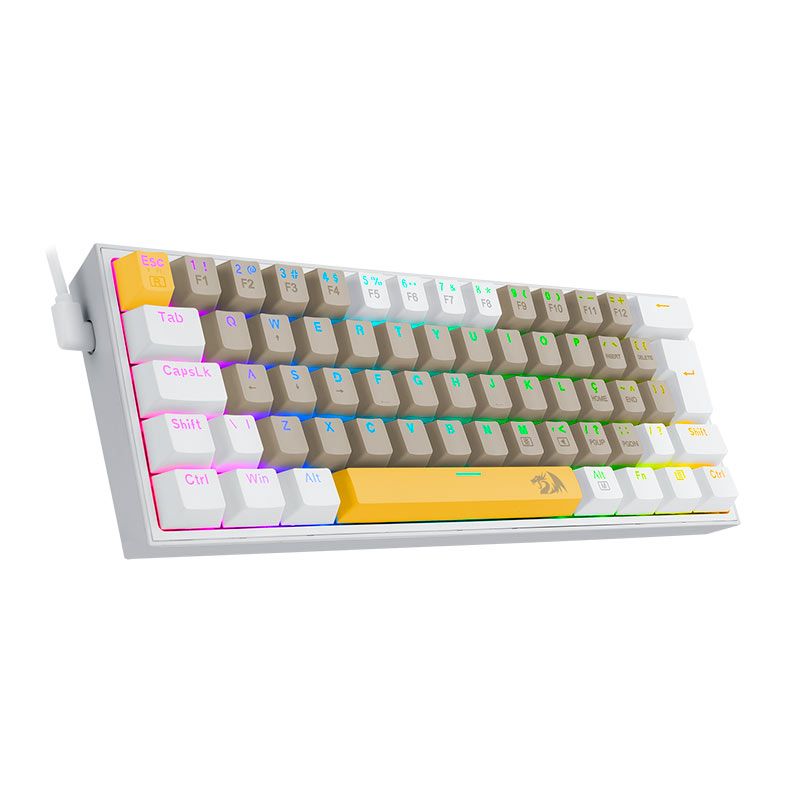 Teclado Mecanico Gamer Redragon Fizz, RGB, Switch Marrom, Branco, K617RGB-YL-GY-WT