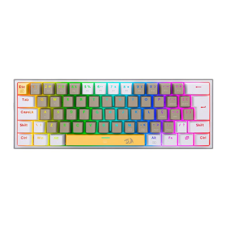 Teclado Mecanico Gamer Redragon Fizz, RGB, Switch Marrom, Branco, K617RGB-YL-GY-WT