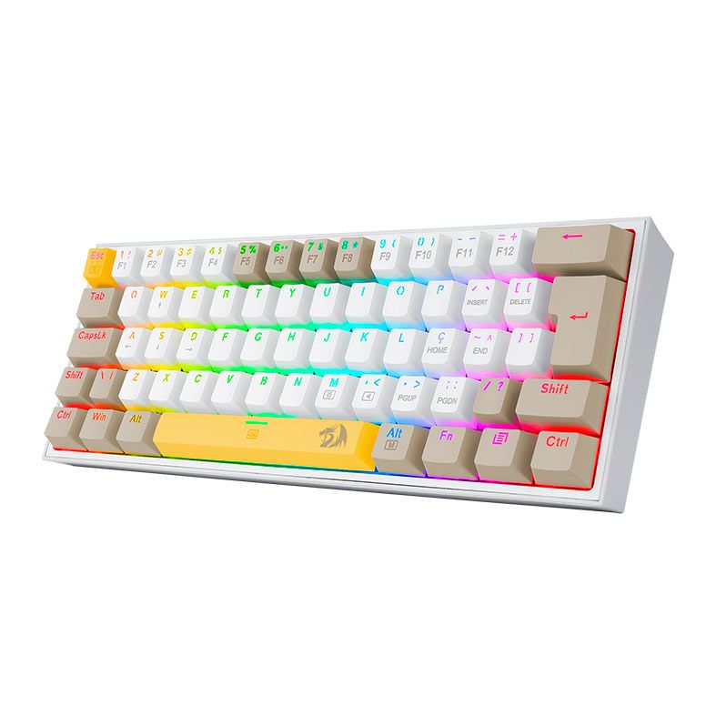 Teclado Mecanico Gamer Redragon Fizz, RGB, Switch Marrom, Branco, K617RGB-YL-WT-GY