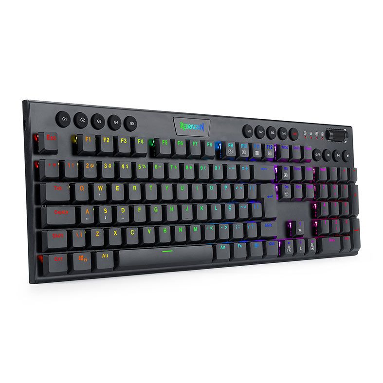 Teclado Mecanico Gamer Redragon Horus, RGB, ABNT2, Switch Azul, Preto, K619-RGB-PT-BLUE
