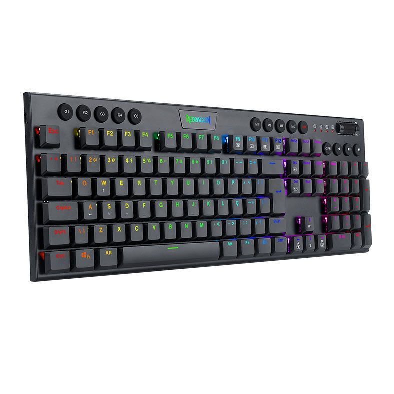 Teclado Mecanico Gamer Redragon Horus, RGB, ABNT2, Switch Marrom, USB, Preto, K619-RGB-PT-BROWN