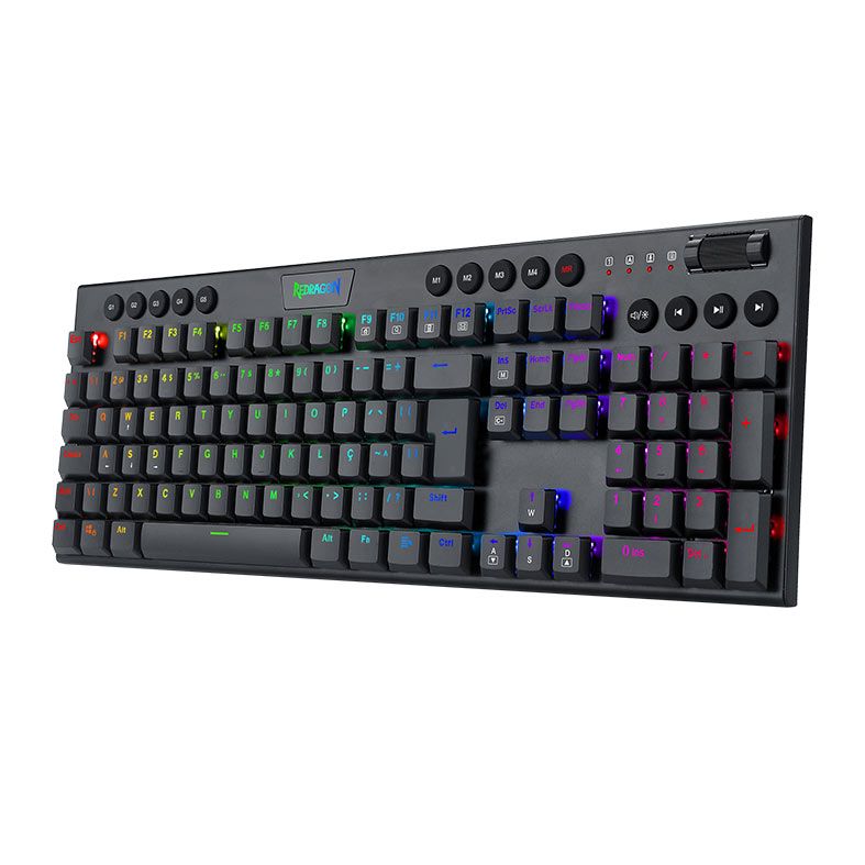 Teclado Mecanico Gamer Redragon Horus, RGB, ABNT2, Switch Marrom, USB, Preto, K619-RGB-PT-BROWN