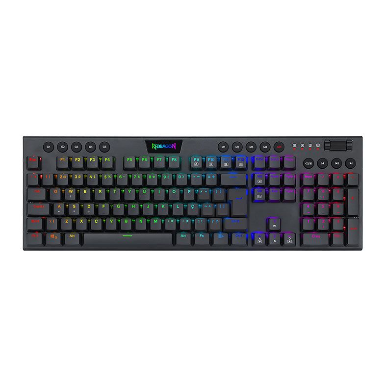 Teclado Mecanico Gamer Redragon Horus, RGB, ABNT2, Switch Marrom, USB, Preto, K619-RGB-PT-BROWN