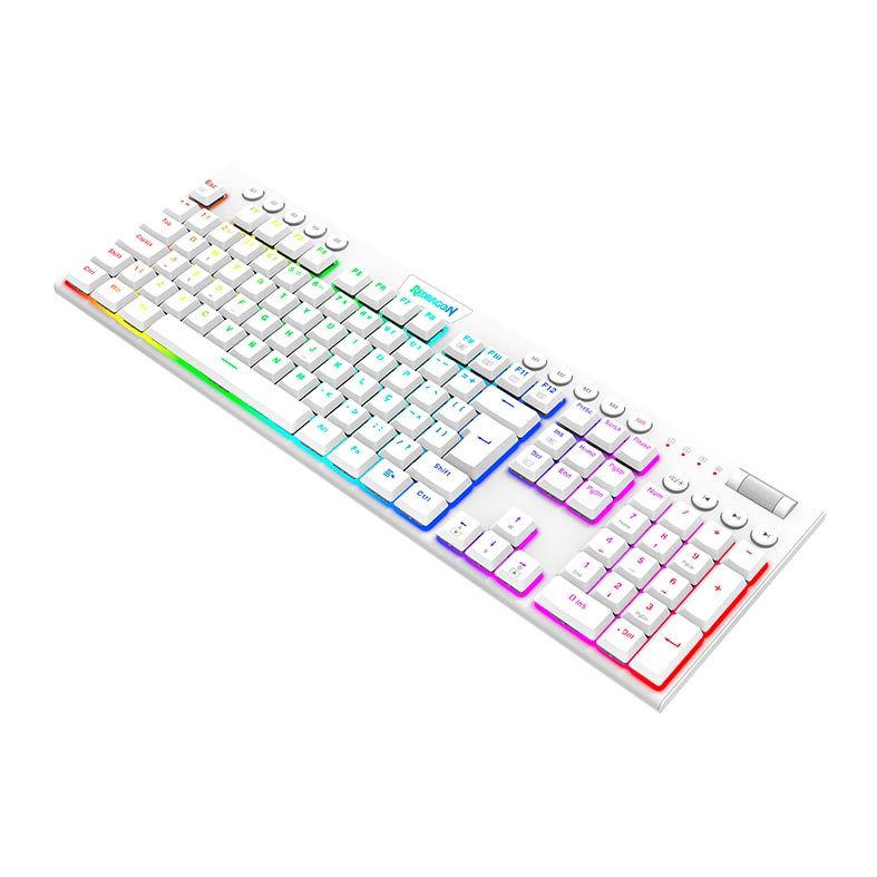 Teclado Mecanico Gamer Redragon Horus, RGB, ABNT2, Switch Azul, Branco, K619W-RGB-PT-BLUE