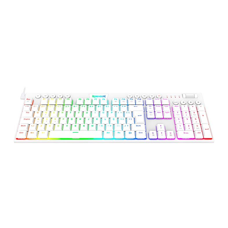 Teclado Mecanico Gamer Redragon Horus, RGB, ABNT2, Switch Azul, Branco, K619W-RGB-PT-BLUE