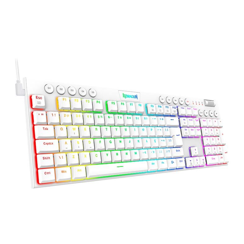 Teclado Mecanico Gamer Redragon Horus, RGB, ABNT2, Switch Azul, Branco, K619W-RGB-PT-BLUE