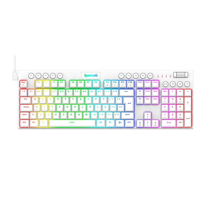 Teclado Mecanico Gamer Redragon Horus, RGB, ABNT2, Switch Azul, Branco, K619W-RGB-PT-BLUE