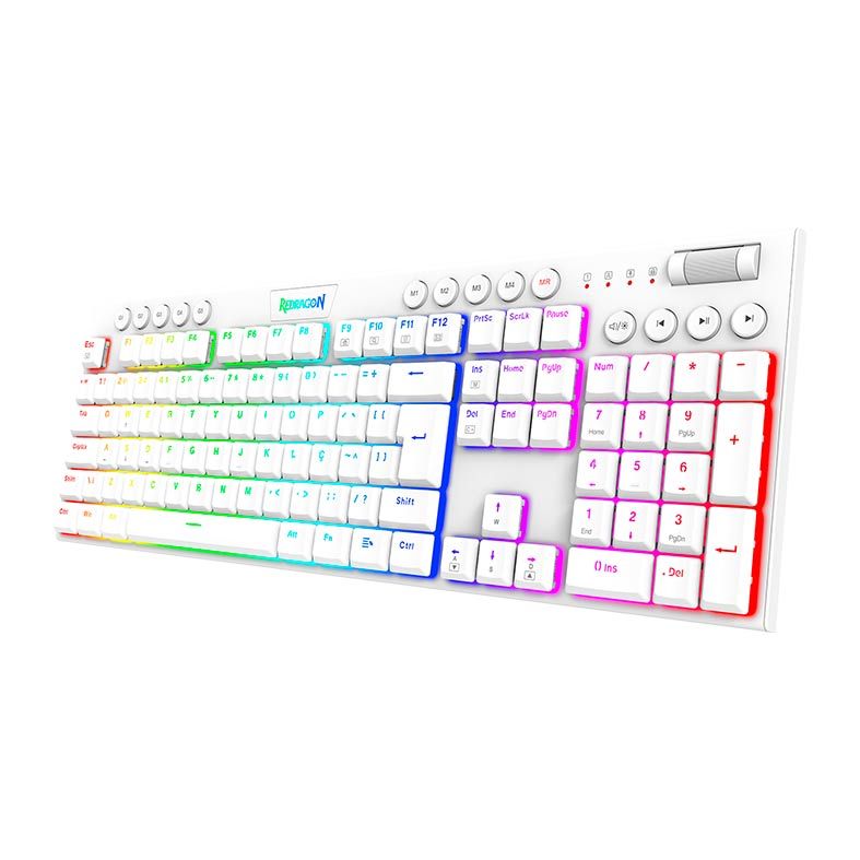 Teclado Mecanico Gamer Redragon Horus, RGB, ABNT2, Switch Azul, Branco, K619W-RGB-PT-BLUE