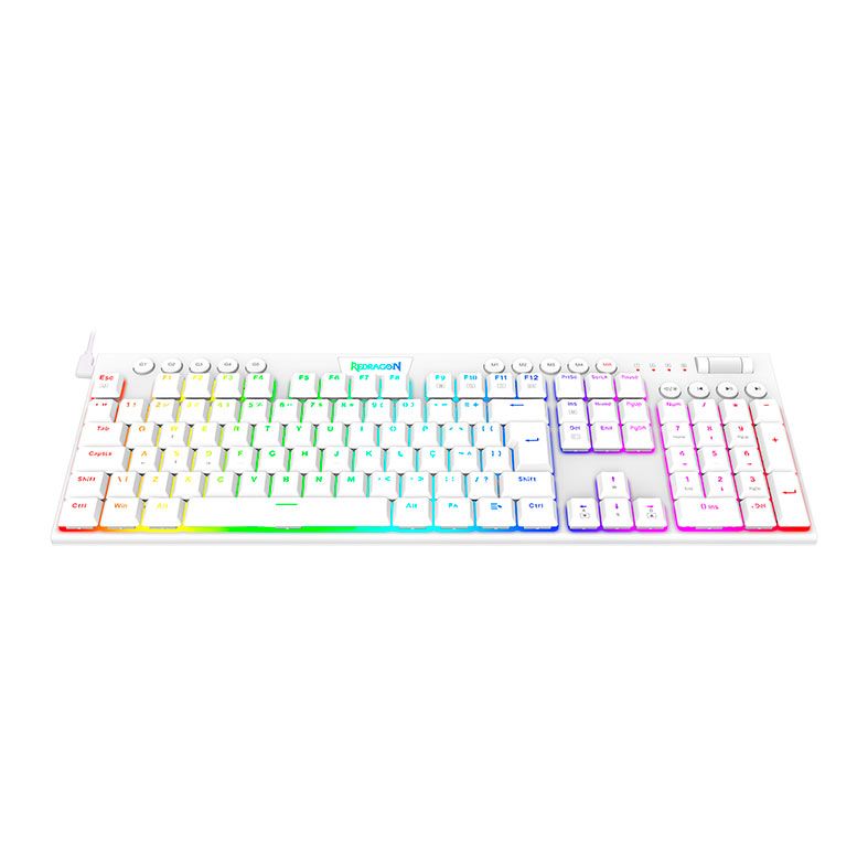 Teclado Mecanico Gamer Redragon Horus, RGB, ABNT2, Switch Marrom, USB, Branco, K619W-RGB-PT-BROWN