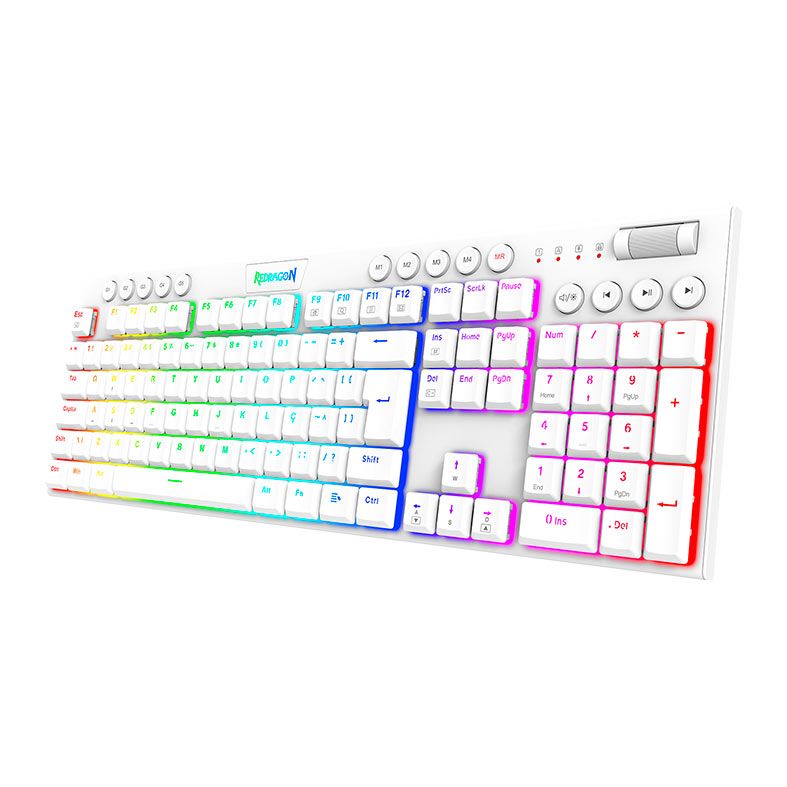 Teclado Mecanico Gamer Redragon Horus, RGB, ABNT2, Switch Marrom, USB, Branco, K619W-RGB-PT-BROWN