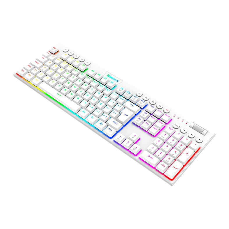 Teclado Mecanico Gamer Redragon Horus, RGB, ABNT2, Switch Marrom, USB, Branco, K619W-RGB-PT-BROWN