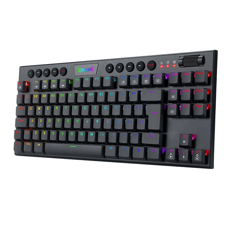 Teclado Mecanico Gamer Redragon Horus TKL, RGB, ABNT2, Switch Marrom, USB, Preto, K622-RGB-PT-BROWN