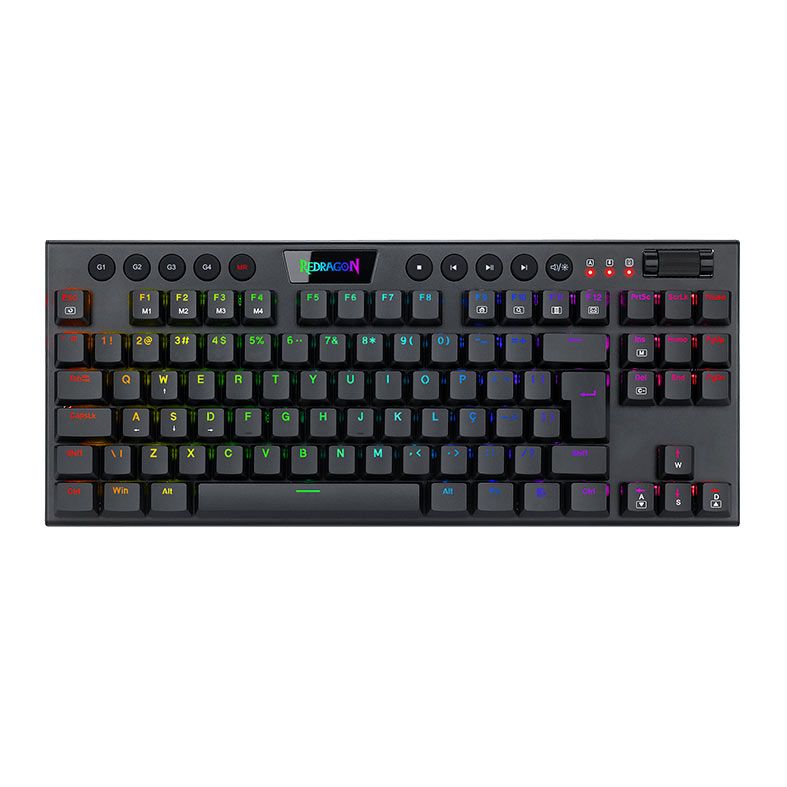 Teclado Mecanico Gamer Redragon Horus TKL, RGB, ABNT2, Switch Marrom, USB, Preto, K622-RGB-PT-BROWN