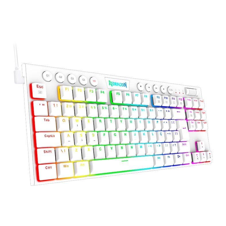 Teclado Mecanico Gamer Redragon Horus TKL, RGB, ABNT2, Switch Azul, Branco, K622W-RGB-PT-BLUE
