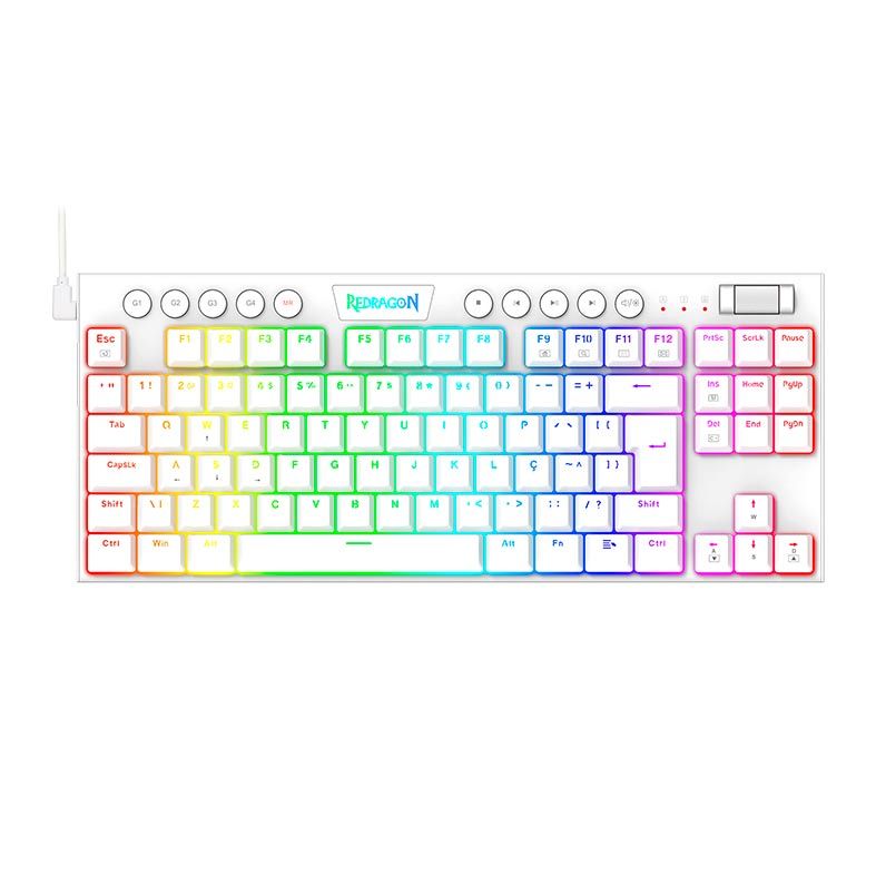 Teclado Mecanico Gamer Redragon Horus TKL, RGB, ABNT2, Switch Azul, Branco, K622W-RGB-PT-BLUE
