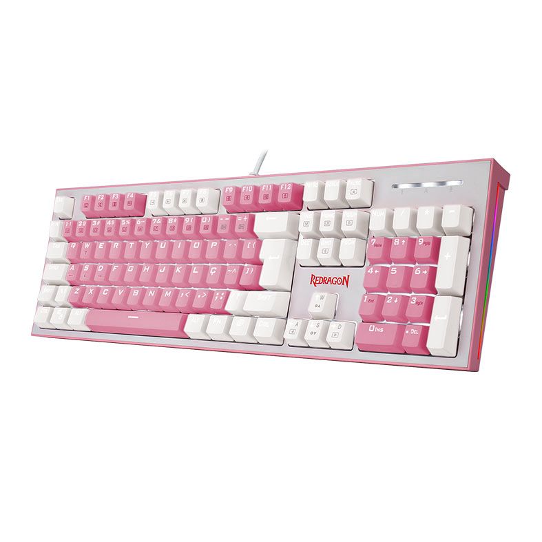 Teclado Mecanico Gamer Redragon HADES, Led White, ABNT2, Switch Azul, Rosa e Branco, K623-PW-(PT-BLUE)