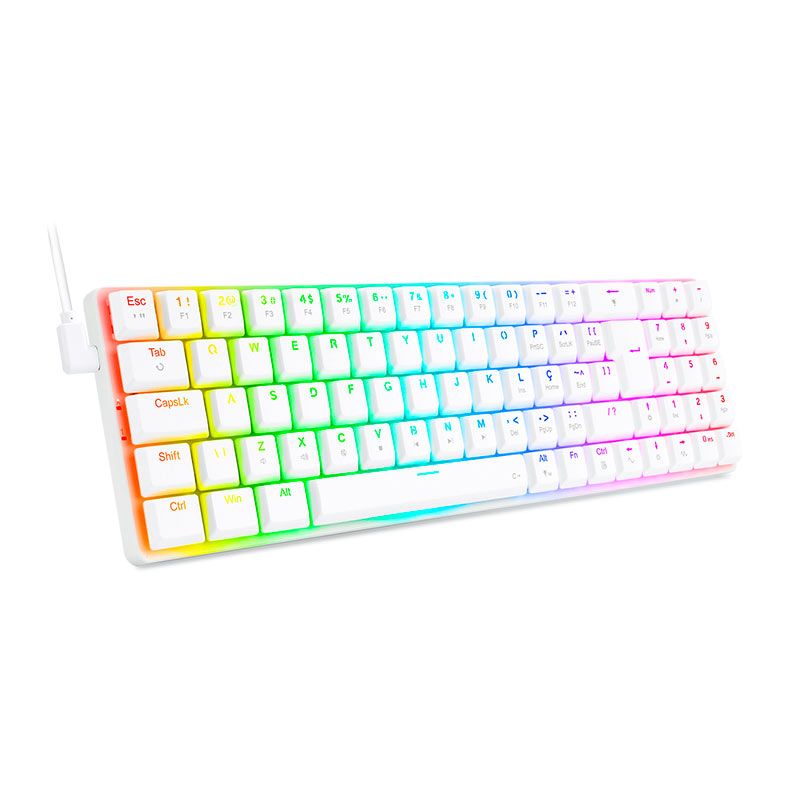 Teclado Mecanico Gamer Redragon Ashe, RGB, Switch Brown, Branco, K626-KB-W-PT-BROWN
