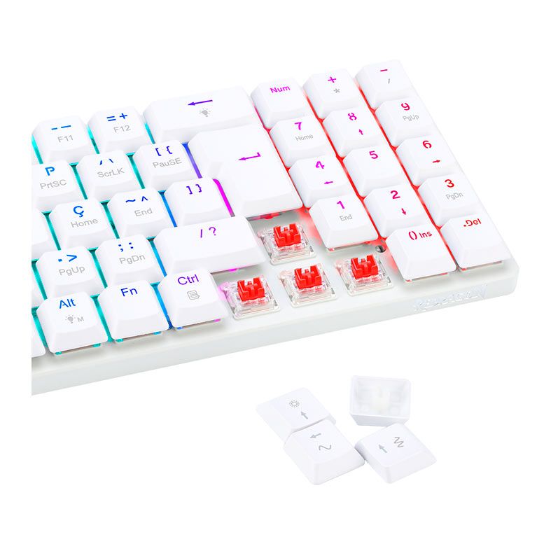 Teclado Mecanico Gamer Redragon Ashe, RGB, Switch Red, Branco, K626-KB-W-PT-RED