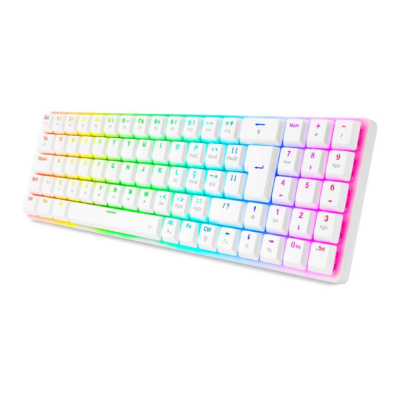 Teclado Mecanico Gamer Redragon Ashe, RGB, Switch Red, Branco, K626-KB-W-PT-RED