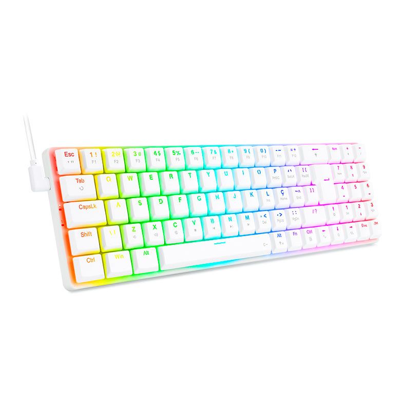 Teclado Mecanico Gamer Redragon Ashe, RGB, Switch Red, Branco, K626-KB-W-PT-RED
