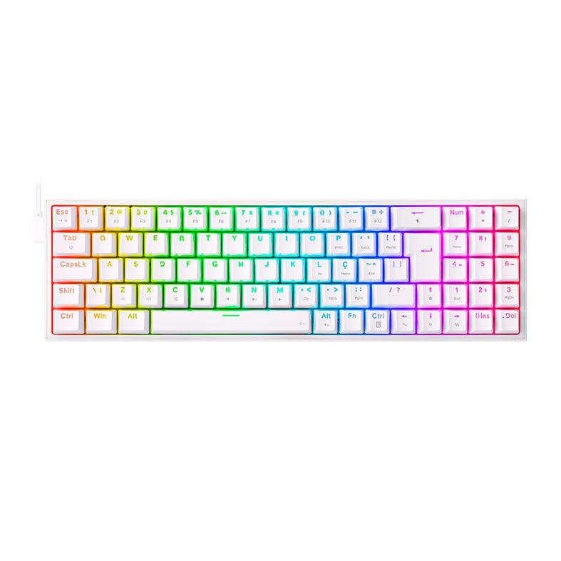 Teclado Mecanico Gamer Redragon Pollux, RGB, Switch Red, Branco, K628-RGB-W-PT-RED
