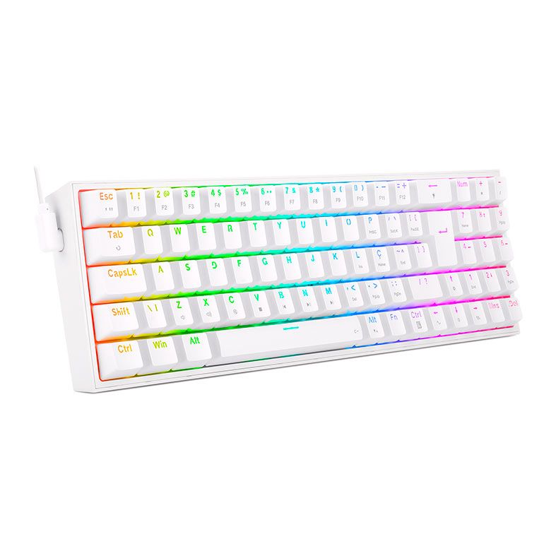Teclado Mecanico Gamer Redragon Pollux, RGB, Switch Red, Branco, K628-RGB-W-PT-RED