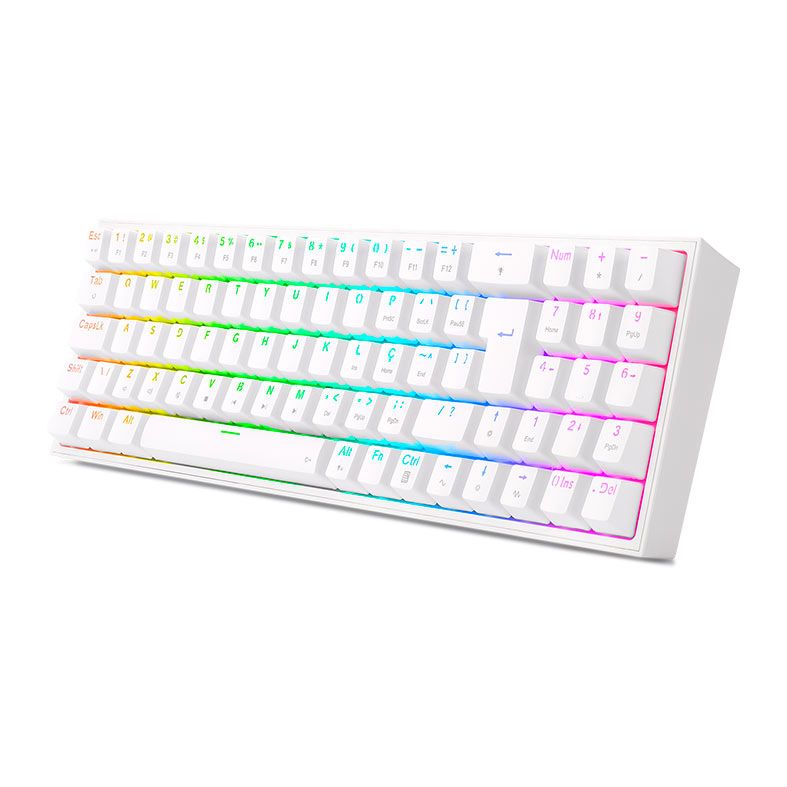 Teclado Mecanico Gamer Redragon Pollux, RGB, Switch Red, Branco, K628-RGB-W-PT-RED