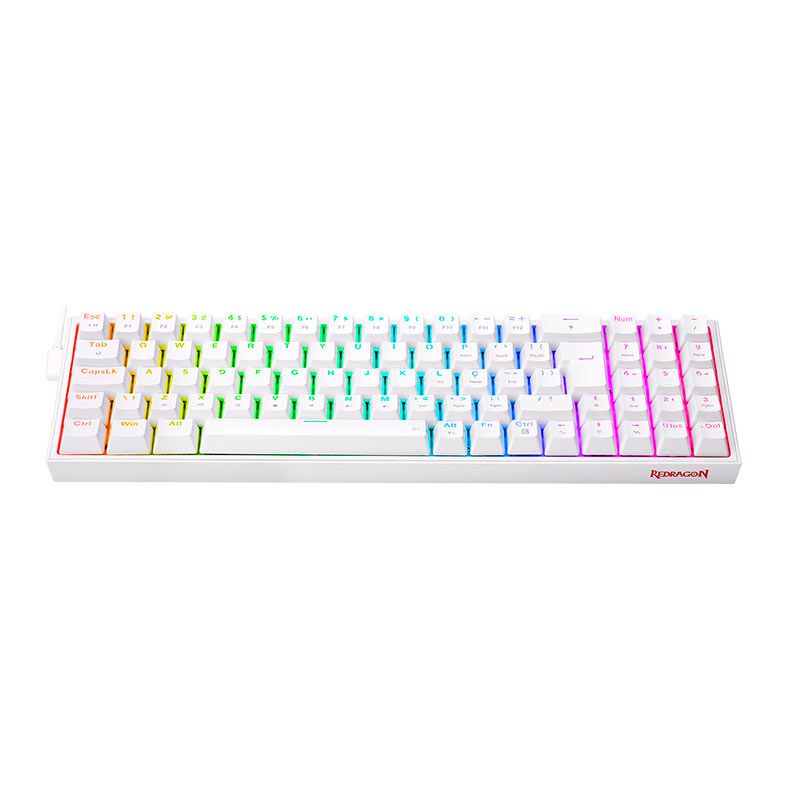 Teclado Mecanico Gamer Redragon Pollux, RGB, Switch Red, Branco, K628-RGB-W-PT-RED