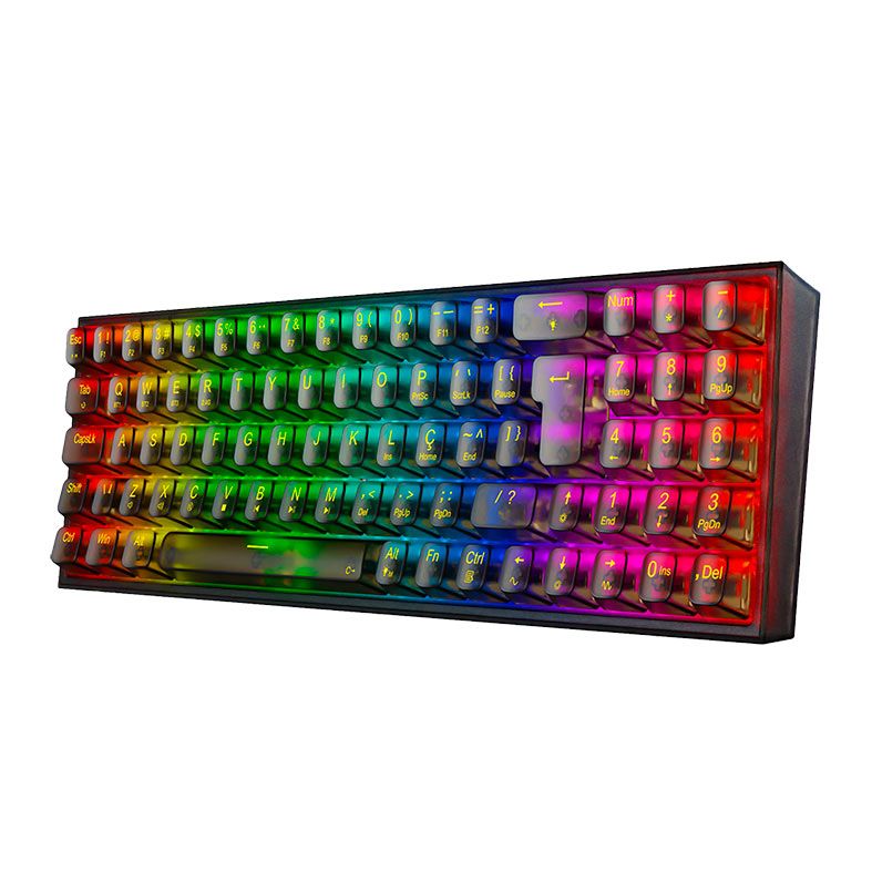 Teclado Mecanico Gamer Redragon Pollux Pro Clear, RGB, Bluetooth, Switch Crystal, Preto, K628CTB-RGB-PRO-PT