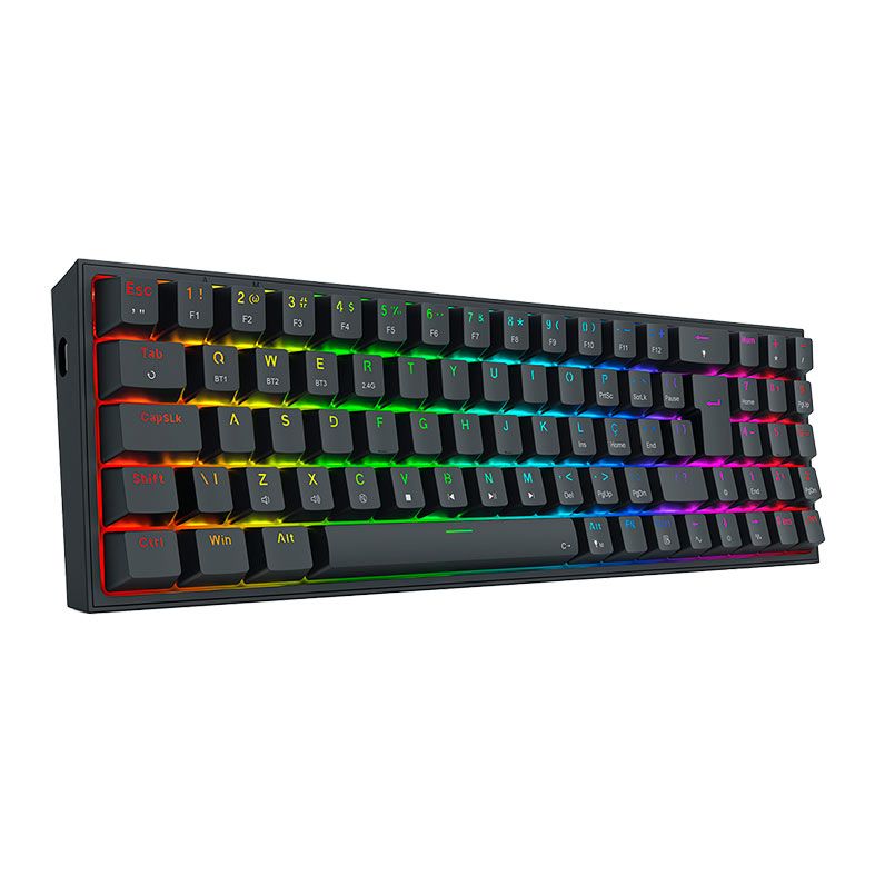 Teclado Mecanico Gamer Redragon Pollux Pro, RGB, Bluetooth, Switch Brown, Preto, K628RGB-PRO-PT-BROWN