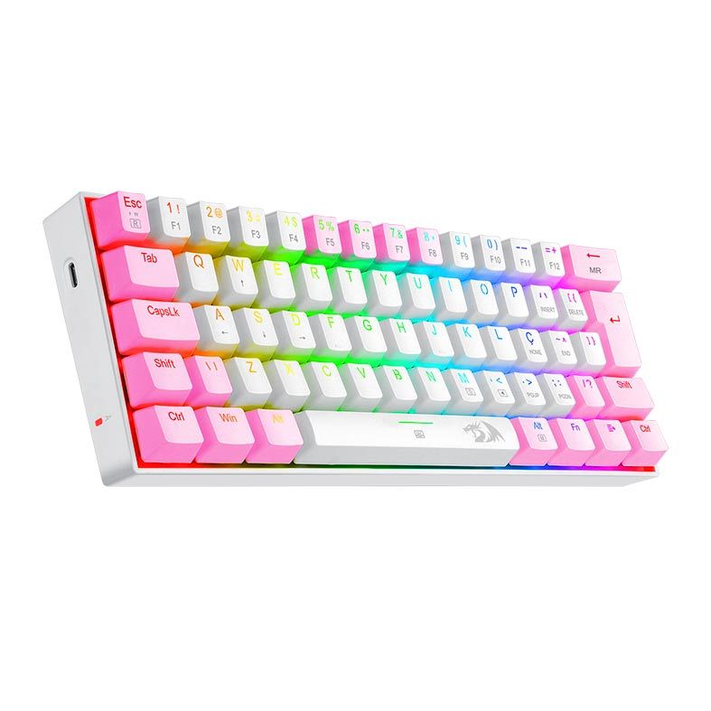 Teclado Mecanico Gamer Redragon Dragonborn, RGB, Switch Brown, Branco e Rosa, K630WP-RGB-PT-BROWN