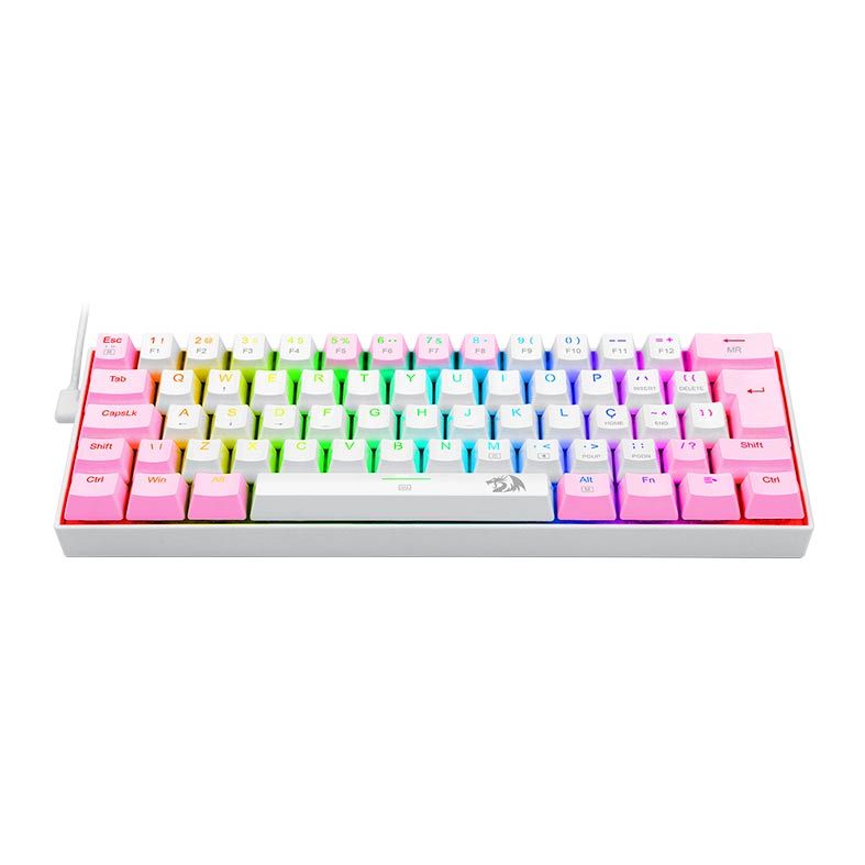 Teclado Mecanico Gamer Redragon Dragonborn, RGB, Switch Brown, Branco e Rosa, K630WP-RGB-PT-BROWN