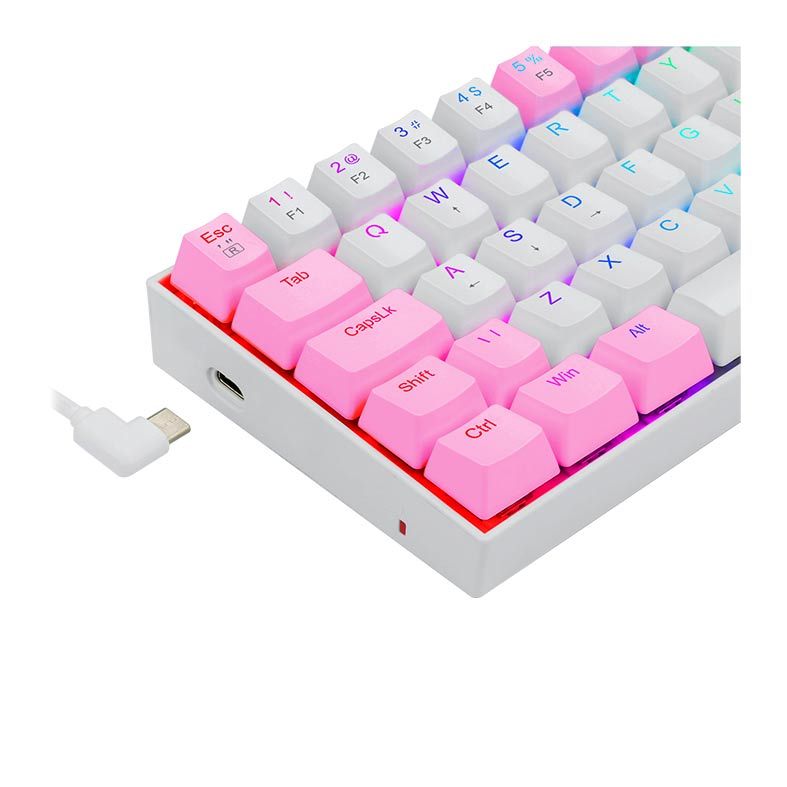 Teclado Mecanico Gamer Redragon Dragonborn, RGB, Switch Brown, Branco e Rosa, K630WP-RGB-PT-BROWN