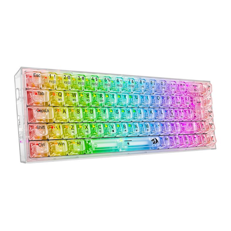Teclado Mecanico Redragon Castor Pro, RGB, ABNT2, Switch Crystal, Bluetooth, Transparente, K631CT-RGB-PRO