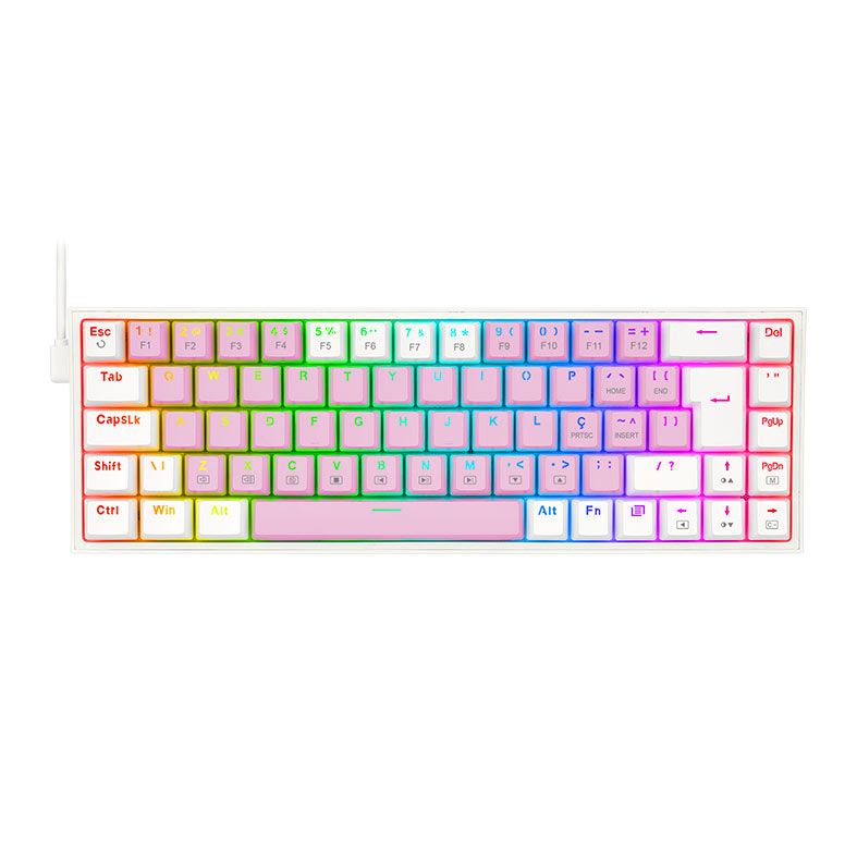 Teclado Mecanico Gamer Redragon Castor, RGB, Switch Marrom, Rosa e Branco, K631PW-RGB-PT-BROWN