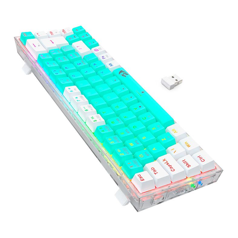 Teclado Mecanico Redragon Castor Pro, RGB, Switch Gentle Lime, Branco e Verde, K631RGB-PRO-GW-PT-GENTLE-LIME