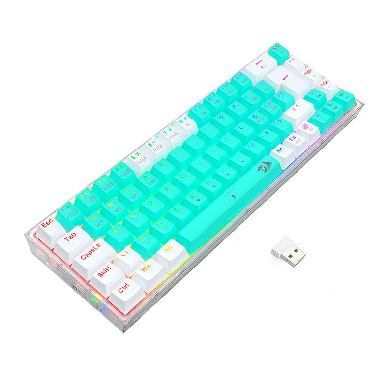Teclado Mecanico Redragon Castor Pro, RGB, Switch Gentle Lime, Branco e Verde, K631RGB-PRO-GW-PT-GENTLE-LIME