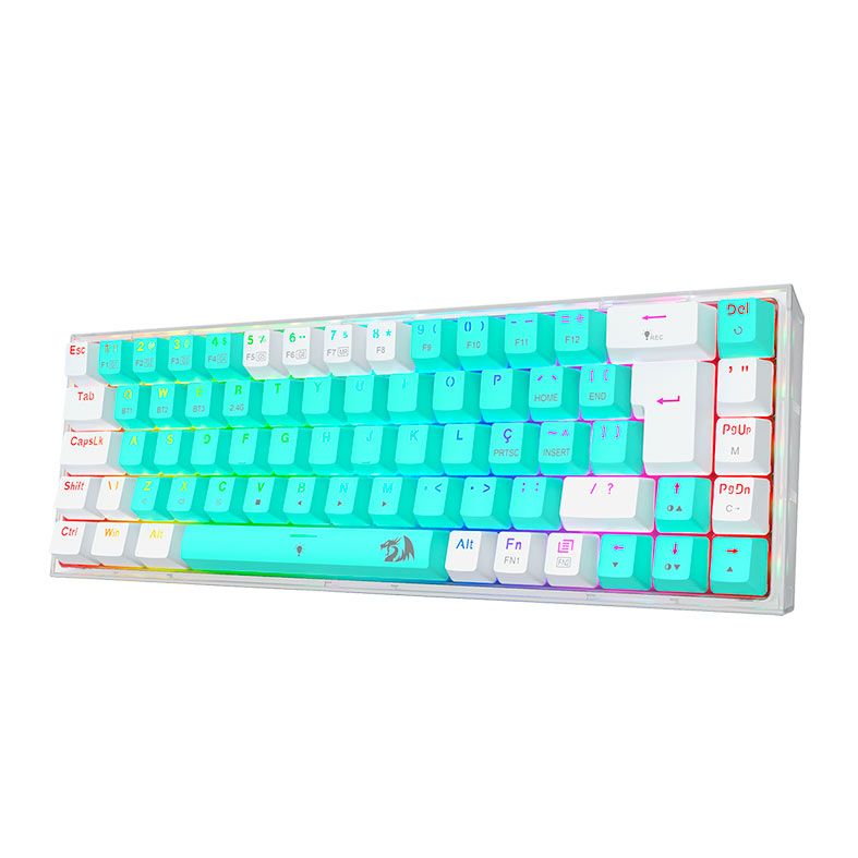 Teclado Mecanico Redragon Castor Pro, RGB, Switch Gentle Lime, Branco e Verde, K631RGB-PRO-GW-PT-GENTLE-LIME