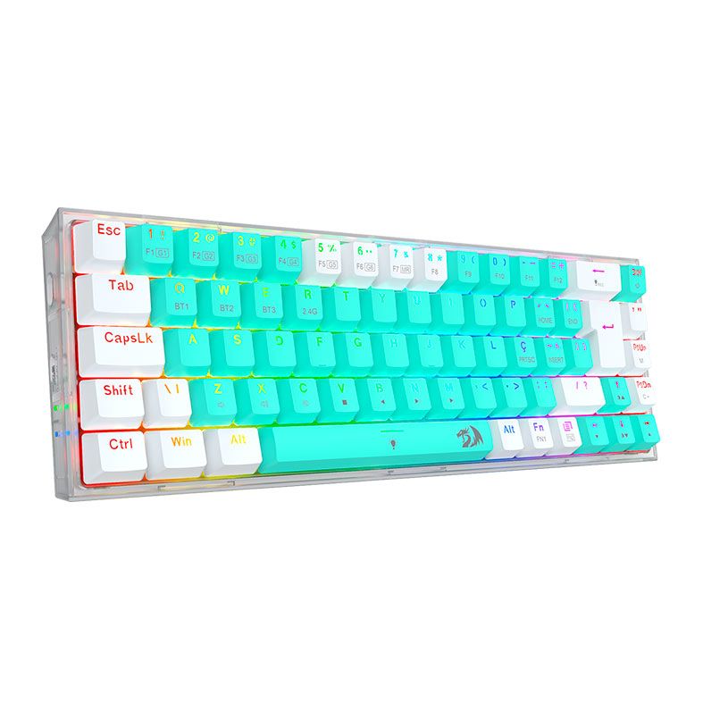 Teclado Mecanico Redragon Castor Pro, RGB, Switch Gentle Lime, Branco e Verde, K631RGB-PRO-GW-PT-GENTLE-LIME