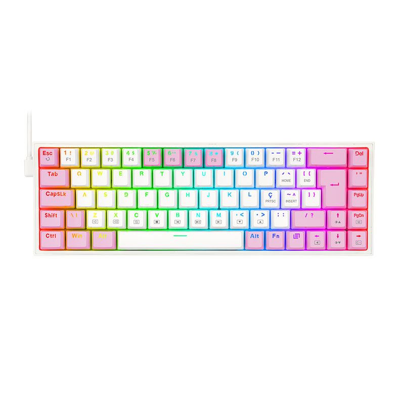 Teclado Mecanico Gamer Redragon Castor, RGB, Switch Marrom, Branco e Rosa, K631WP-RGB-PT-BROWN