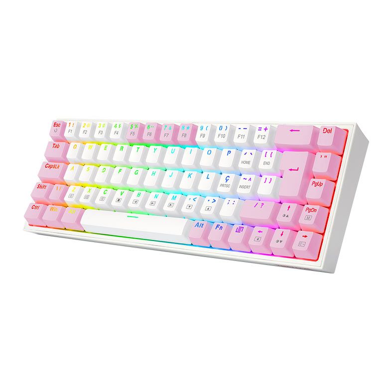 Teclado Mecanico Gamer Redragon Castor, RGB, Switch Marrom, Branco e Rosa, K631WP-RGB-PT-BROWN