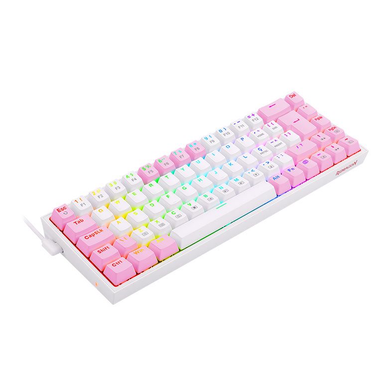 Teclado Mecanico Gamer Redragon Castor, RGB, Switch Marrom, Branco e Rosa, K631WP-RGB-PT-BROWN