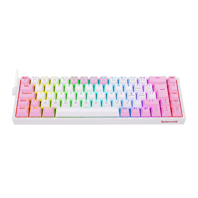 Teclado Mecanico Gamer Redragon Castor, RGB, Switch Marrom, Branco e Rosa, K631WP-RGB-PT-BROWN
