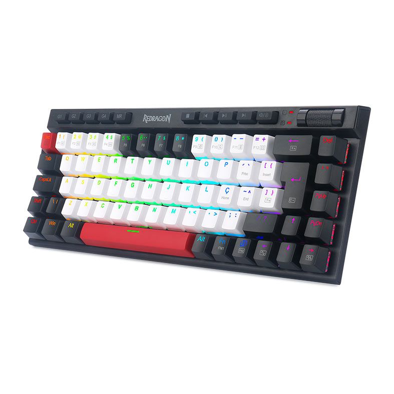 Teclado Mecanico Gamer Redragon Magic Wand Hearts, RGB, Switch Brown, Branco e Preto, K635WBR-RGB-PT-BROWN