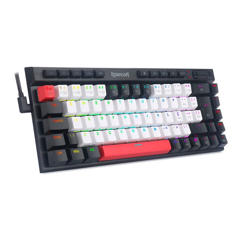 Teclado Mecanico Gamer Redragon Magic Wand Hearts, RGB, Switch Brown, Branco e Preto, K635WBR-RGB-PT-BROWN