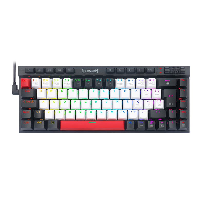 Teclado Mecanico Gamer Redragon Magic Wand Hearts, RGB, Switch Brown, Branco e Preto, K635WBR-RGB-PT-BROWN