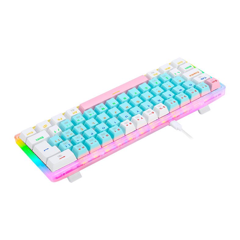 Teclado Mecanico Gamer Redragon Akali Cotton Candy, Rainbow, Switch Brown, Azul e Branco, K642R-PBW-PT-BROWN