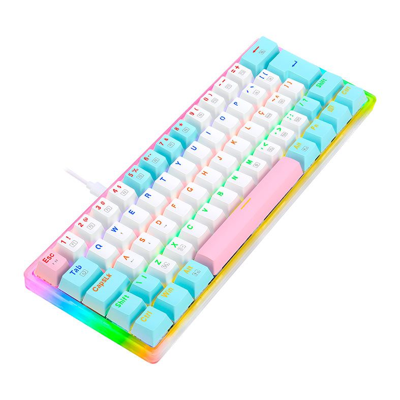 Teclado Mecanico Gamer Redragon Akali Ice Cream, Rainbow, Switch Brown, Branco e Azul, K642R-PWB-PT-BROWN